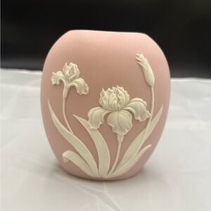 Vintage 20th Pink Bisque Porcelain White Floral Cameo Vase Art Nouveau Style